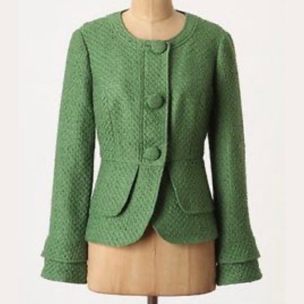 Tabitha Olive Green Quilted Tweed Peplum Jacket